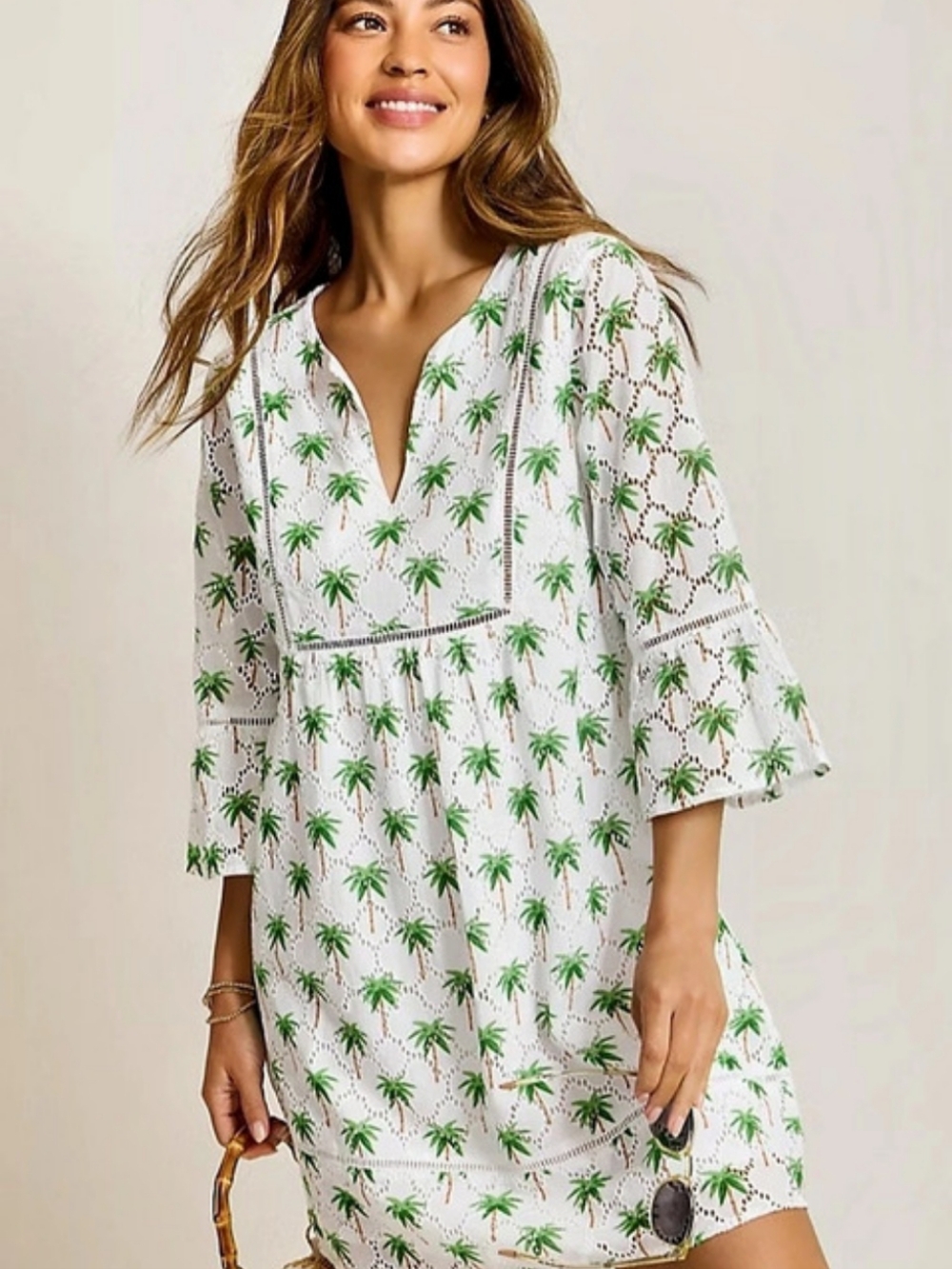 Tommy Bahama Eyelet Cove Split Neck Palm Tree Coverup With Pockets XS NWT